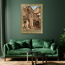 «Idylle im Deisener Hof» в интерьере зеленой гостиной над диваном