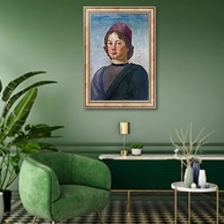 «Портрет молодого мужчины 8» в интерьере гостиной в зеленых тонах