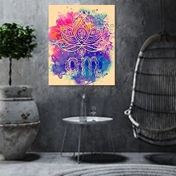 «Ом» в интерьере в этническом стиле в серых тонах