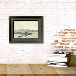 «Ротоити, недалеко от водопада» в интерьере кабинета с кирпичными стенами над столом с книгами