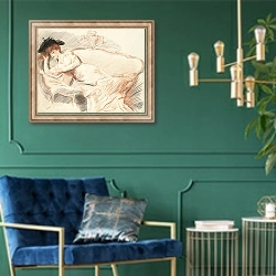 «Elégante lisant sur un canapé» в интерьере в классическом стиле с зеленой стеной