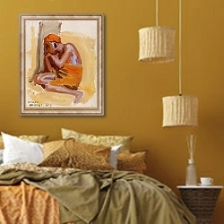 «An African Resting, 1909» в интерьере спальни  в этническом стиле в желтых тонах