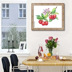 «Ветка спелой Ацеролы с ягодами и цветами» в интерьере кухни рядом с окном