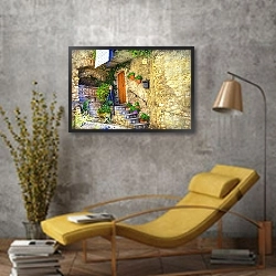 «Живописные старые улицы итальянских деревень» в интерьере в стиле лофт с желтым креслом