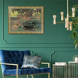 «Lotuses in a park in Palermo» в интерьере в классическом стиле с зеленой стеной