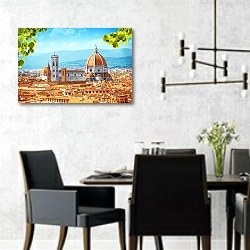 «Италия. Флоренция. Панорама и собор Санта-Мария-дель-Фьоре» в интерьере современной столовой с черными креслами