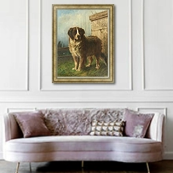 «St. Bernard in an Alpine Landscape» в интерьере гостиной в классическом стиле над диваном