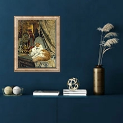 «A Mother Cat and her Kitten with a Bracket Clock» в интерьере в классическом стиле в синих тонах
