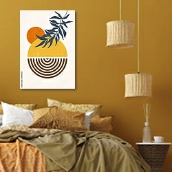 «Утомленное солнце 46» в интерьере спальни  в этническом стиле в желтых тонах