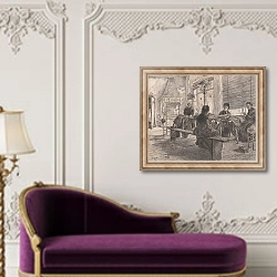 «Vier vrouwen in een naaiatelier aan het werk» в интерьере в классическом стиле над банкеткой