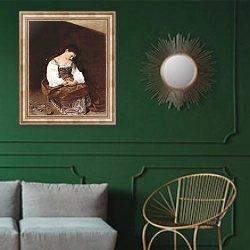 «Мария Магдалина» в интерьере классической гостиной с зеленой стеной над диваном