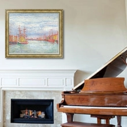 «Гавань Остенде» в интерьере классической гостиной над камином