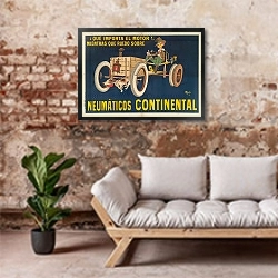 «¡ Qué Importa el motor !.. Miéntras que ruedo sobre neumáticos Continental» в интерьере гостиной в стиле лофт над диваном