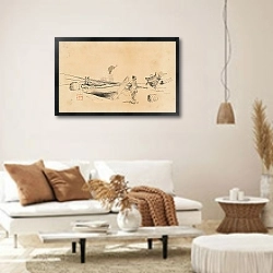 «Two Japanese Fishing Boats On Shore» в интерьере светлой гостиной в стиле ретро