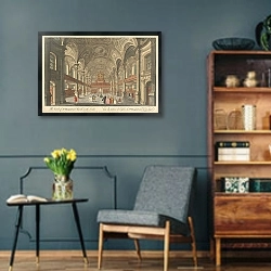 «The Inside of St. Martin’s Church in the Fields» в интерьере гостиной в стиле ретро в серых тонах