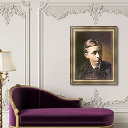 «Портрет Н.А.Касаткина. 1876» в интерьере в классическом стиле над банкеткой