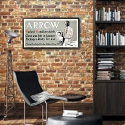 «Arrow washed handkerchiefs» в интерьере кабинета в стиле лофт с кирпичными стенами