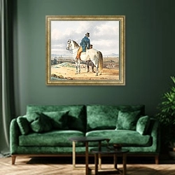 «Reiter auf Schimmel» в интерьере зеленой гостиной над диваном