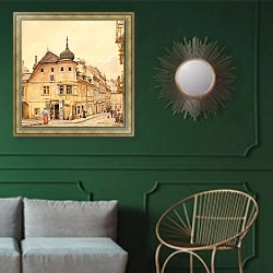 «Дом Фассшихера в Шпиттельберге» в интерьере классической гостиной с зеленой стеной над диваном