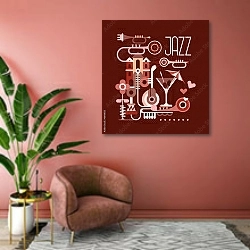 «Джазовая композиция» в интерьере современной гостиной в розовых тонах