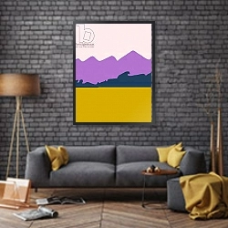 «Nearby mountains,2016,» в интерьере в стиле лофт над диваном