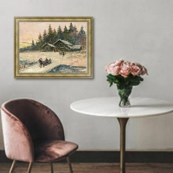 «Зимняя сцена с Тройкой» в интерьере в классическом стиле над креслом