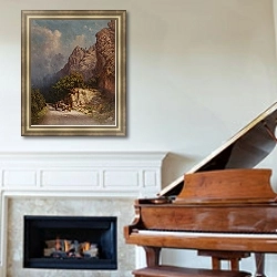 «Ox-Drawn Cart In The Mountains» в интерьере классической гостиной над камином