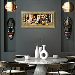 «Торговец шелком, Япония» в интерьере в этническом стиле над столом