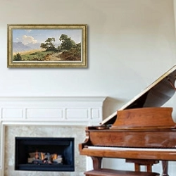 «Пейзаж с фигурной эстафетой» в интерьере классической гостиной над камином