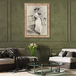 «Madame Paris assise sur une banquette» в интерьере гостиной в оливковых тонах