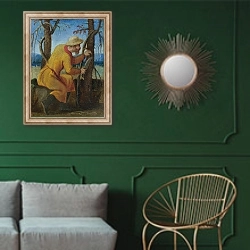 «Занятия месяца - Март» в интерьере классической гостиной с зеленой стеной над диваном