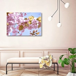 «Ветка японской вишни в цвету» в интерьере современной прихожей в розовых тонах