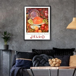 «Jell-O, America's most famous dessert» в интерьере гостиной в стиле лофт в серых тонах