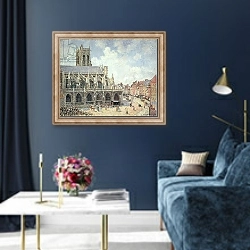 «The Church of St Jacques in Dieppe, Morning Sun, 1901» в интерьере в классическом стиле в синих тонах