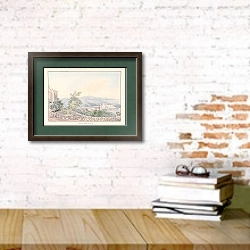 «Фриксо от меча к ленте» в интерьере кабинета с кирпичными стенами над столом с книгами