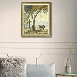 «Спящий погонщик ослов под деревом у озера» в интерьере в классическом стиле в светлых тонах