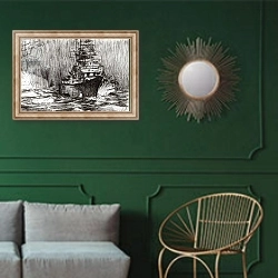 «Bismarck off Greenland, 2005,» в интерьере классической гостиной с зеленой стеной над диваном