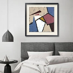 «Stained glass. Geometrical puzzle 10» в интерьере спальне в стиле минимализм над кроватью