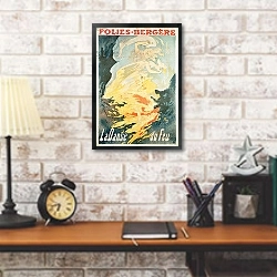 «Folies Bergere: la Danse du Feu, France 1897» в интерьере кабинета в стиле лофт над столом