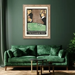 «The Piker and his crew» в интерьере зеленой гостиной над диваном