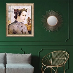«Portrait of a Young Woman, 1886» в интерьере классической гостиной с зеленой стеной над диваном