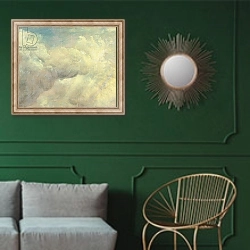 «Cloud Study, c.1821» в интерьере классической гостиной с зеленой стеной над диваном