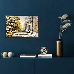 «Аллегория на тему зима-осень» в интерьере в классическом стиле в синих тонах