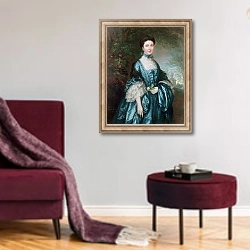 «Miss Theodosia Magill, Countess Clanwilliam, 1765» в интерьере гостиной в бордовых тонах