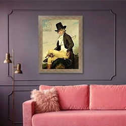 «Portrait of Pierre Seriziat the artist's brother-in-law, 1795» в интерьере гостиной с розовым диваном