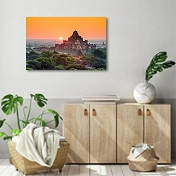 «Баган, Мьянма. Древние буддийские храмы» в интерьере современной комнаты над комодом