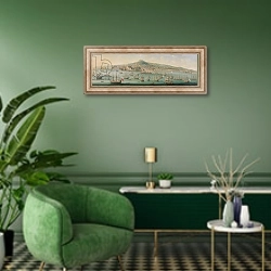 «View of Naples» в интерьере гостиной в зеленых тонах