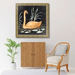 «Лебедь на черном фоне. Декоративный рисунок.» в интерьере в классическом стиле над комодом