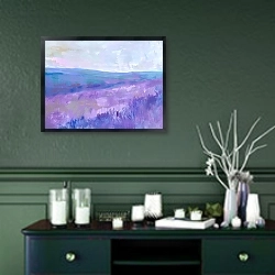 «Endless lavender expanses» в интерьере прихожей в зеленых тонах над комодом