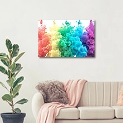 «Цветные всплески» в интерьере современной светлой гостиной над диваном